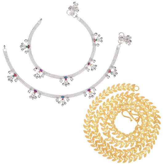 Silver Plated Anklets & 22 inch Gold Plated Chain