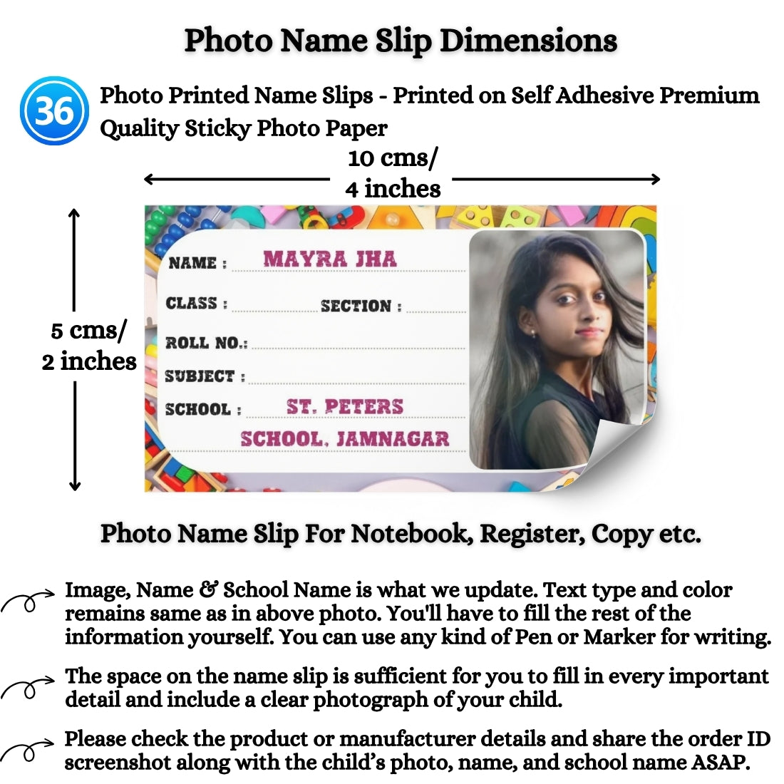 Kids Photo Name Slips Pack of 36