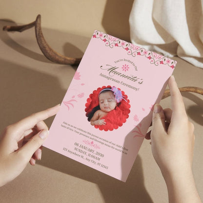 Customised Annaprashan Invitation Cards Pack of 12 , 5.8x8.3 Inch with Envelopes for Rice Ceremony