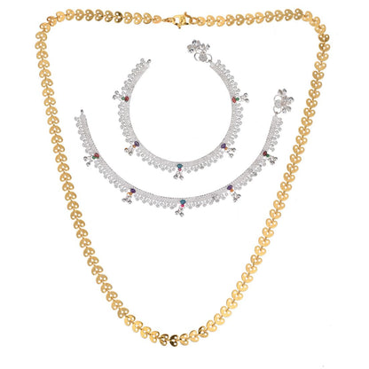 Silver Plated Anklets & 22 inch Gold Plated Chain