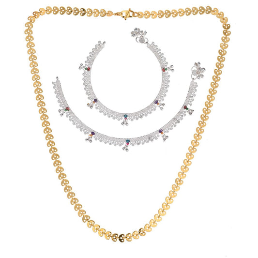 Silver Plated Anklets & 22 inch Gold Plated Chain
