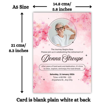Customised Retirement Farewell Party Invitation Cards with Photo Pack of 12 with Envelopes