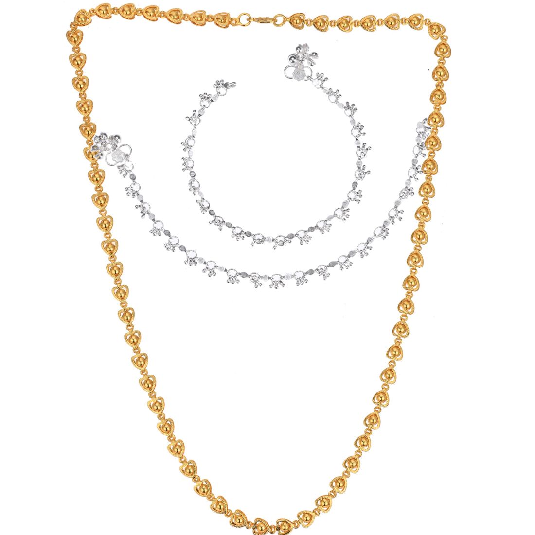 Silver Plated Anklets & 22 inch Gold Plated Chain