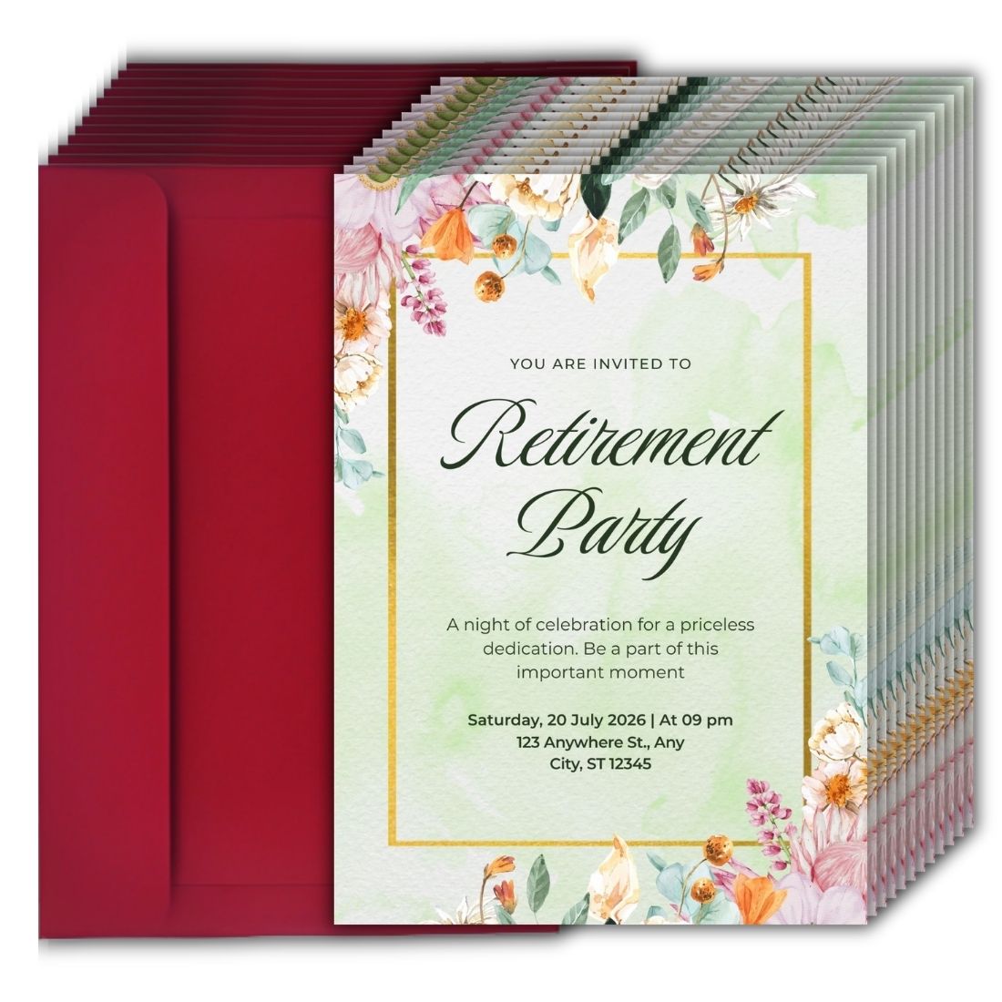 Customised Retirement Farewell Party Invitation Cards Pack of 12 with Envelopes