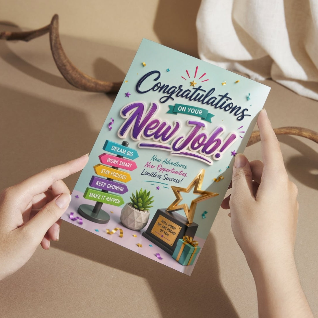 Congratulations on New Job Card — Printed Greeting Card, Multiple Sizes, Thick Photo Paper, Motivational Design