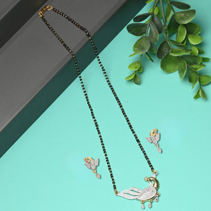 Gold Plated AD Mangalsutra Pendant and Earrings Set with Black Beads Chain