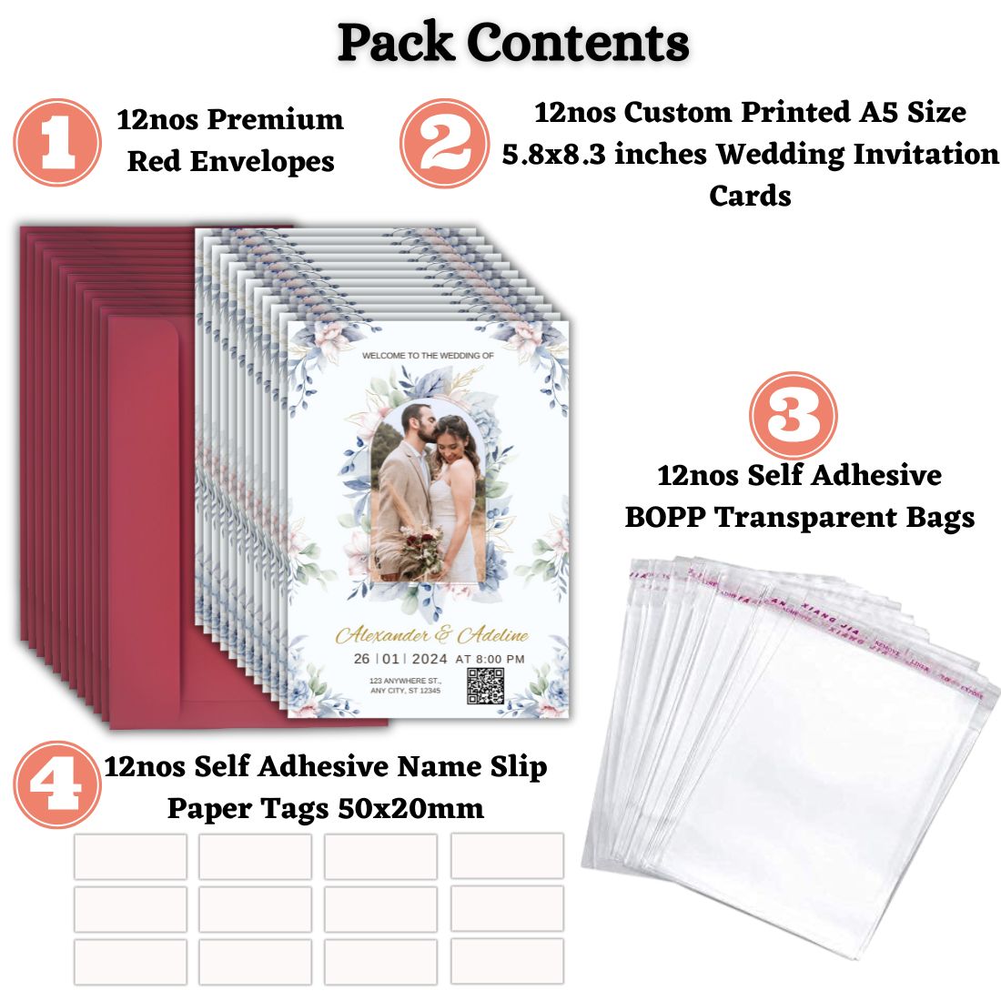 Custom Wedding Invitation Card with Couple Photo | Pack of 12 | One side Printed | Envelopes Included