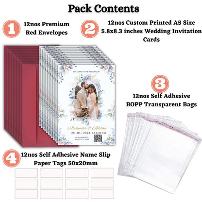 Custom Wedding Invitation Card with Couple Photo | Pack of 12 | One side Printed | Envelopes Included
