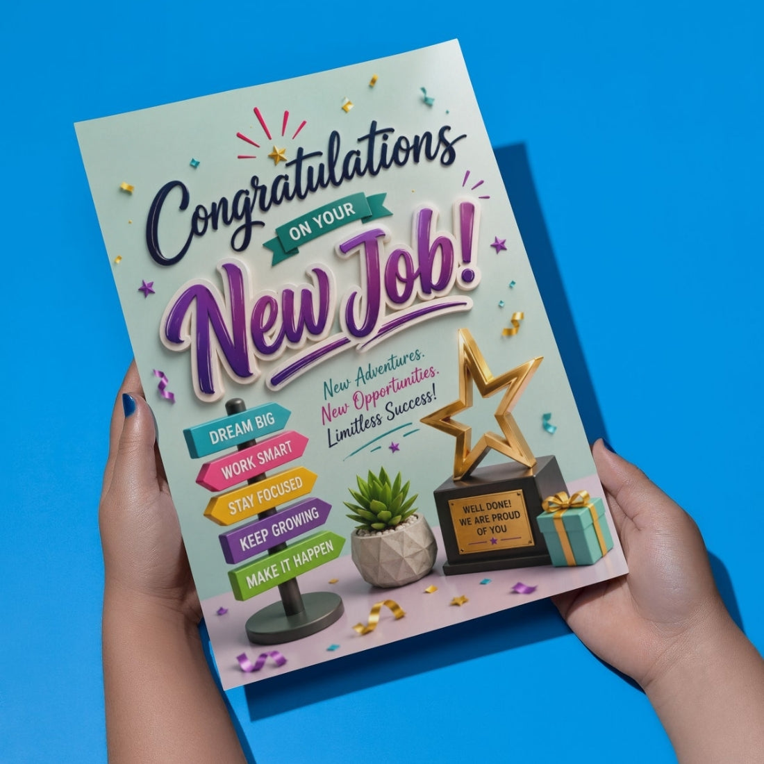 Congratulations on New Job Card — Printed Greeting Card, Multiple Sizes, Thick Photo Paper, Motivational Design