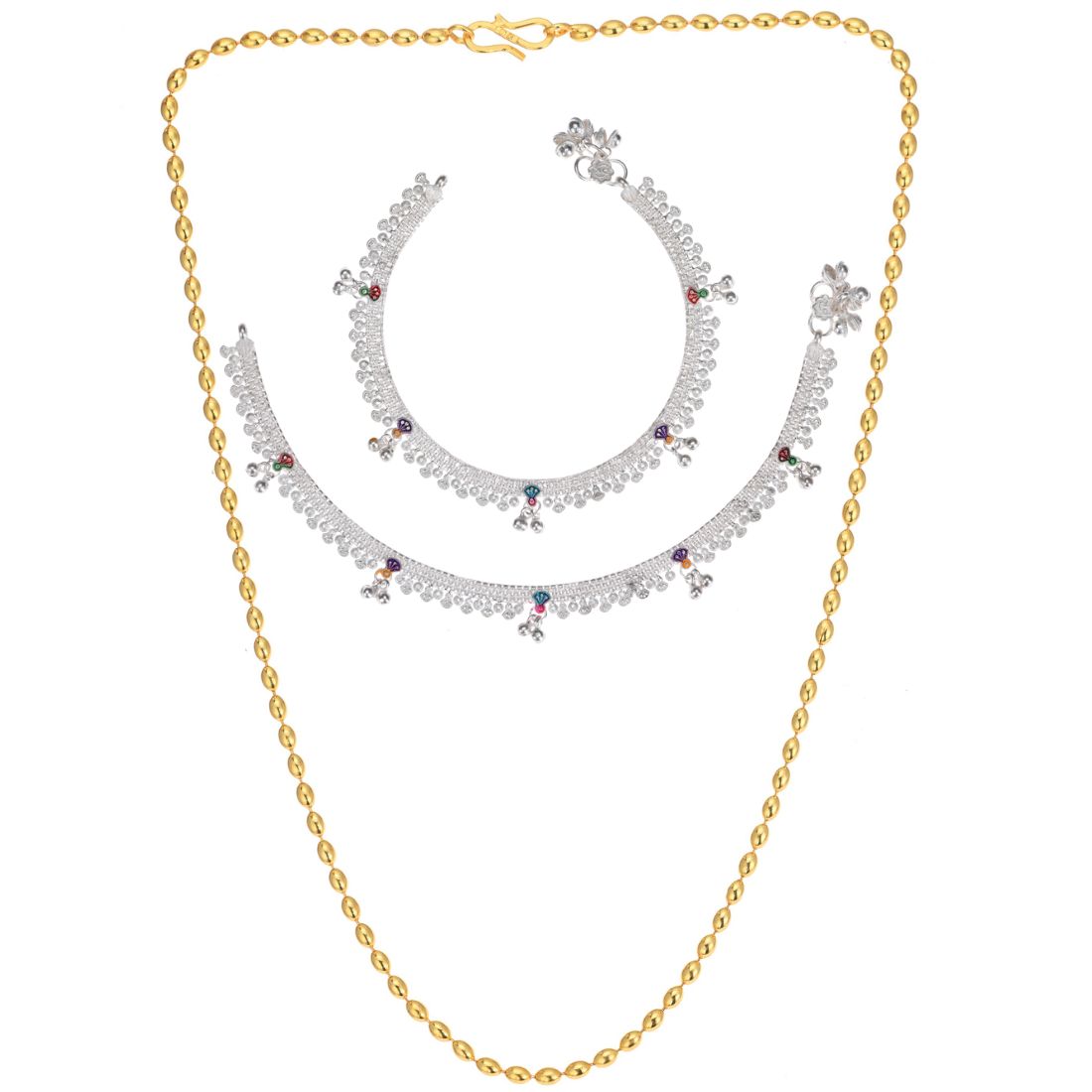 Silver Plated Anklets & 22 inch Gold Plated Chain