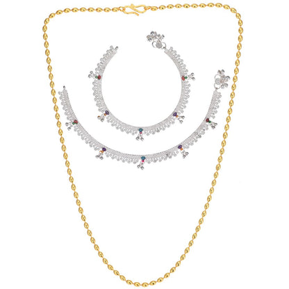Silver Plated Anklets & 22 inch Gold Plated Chain