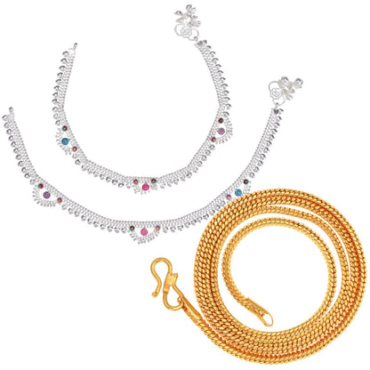 Silver Plated Anklets & 22 inch Gold Plated Chain