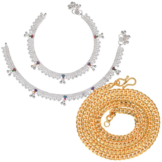 Silver Plated Anklets & 22 inch Gold Plated Chain
