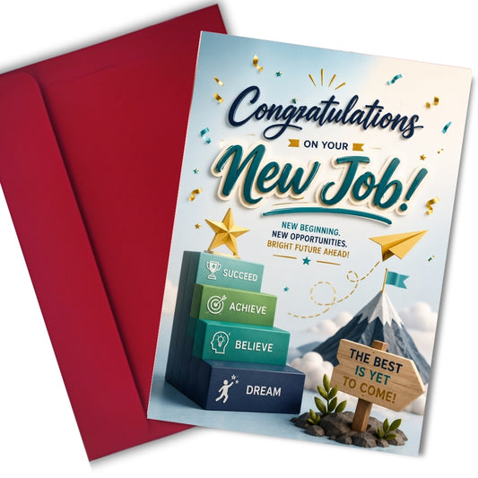 Congratulations on New Job Card — Printed Greeting Card, Multiple Sizes, Thick Photo Paper, Motivational Design