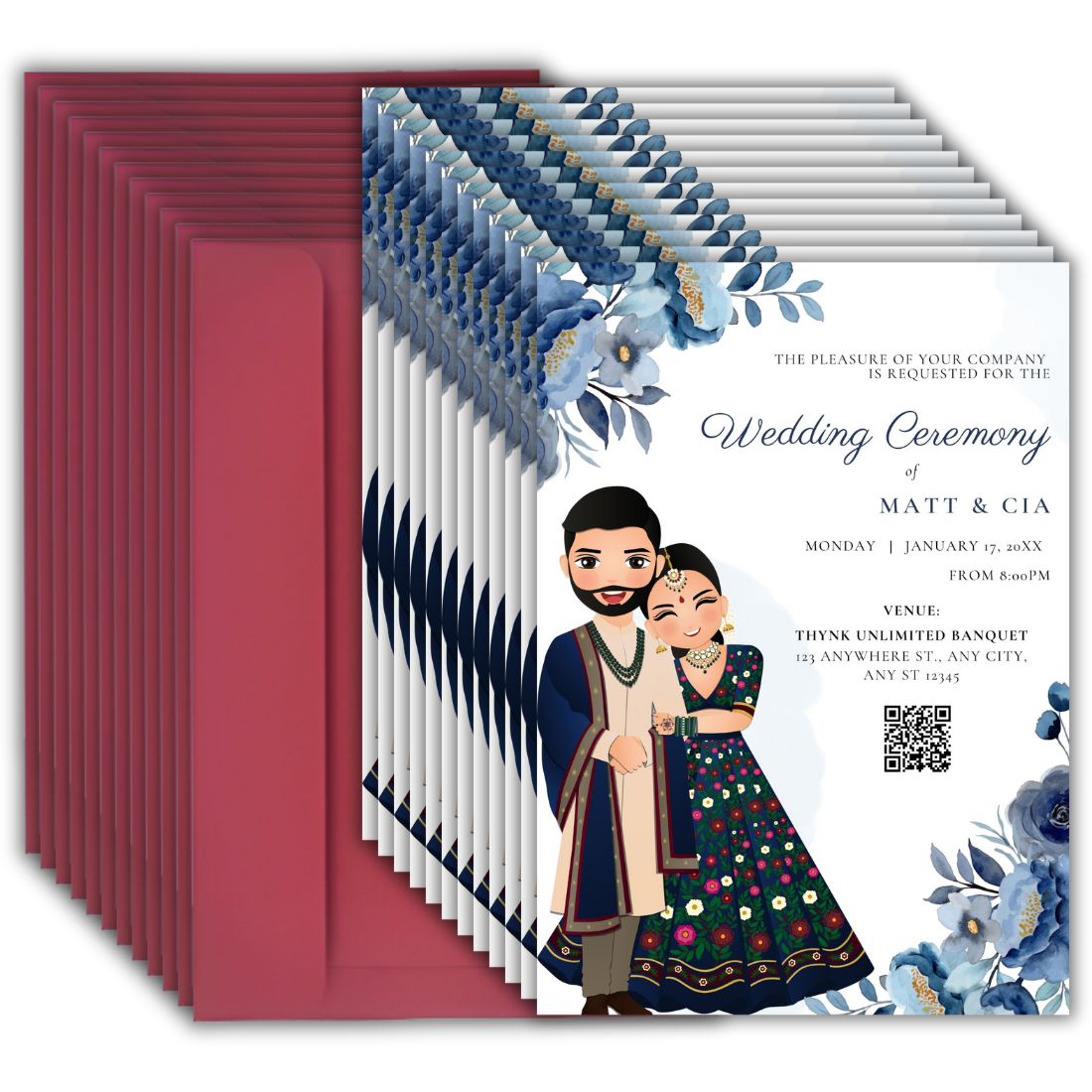 Custom Wedding Invitation Cards with Envelopes | Pack of 12 | One side Printed