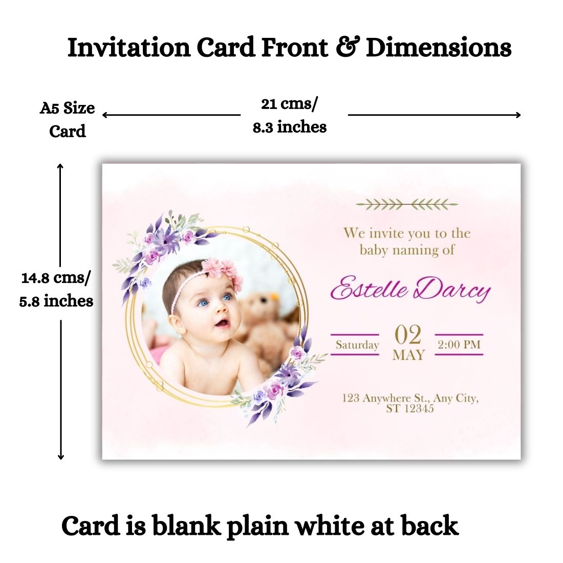 Customised Baby Naming Ceremony Photo Invitation Cards Pack of 12 with Envelopes