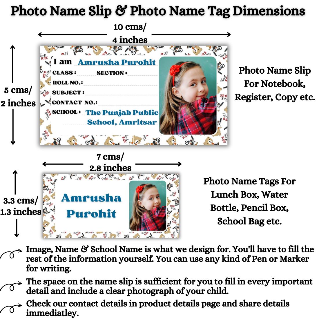Kids Photo Name Slips & Tags | Pack of 63 | 36 Name Slips & 27 Tags