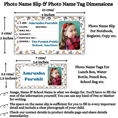 Kids Photo Name Slips & Tags | Pack of 63 | 36 Name Slips & 27 Tags