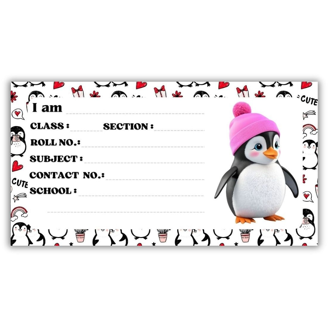 Kids Name Slips Cartoon Printed - Pack of 36 - Self Fill in