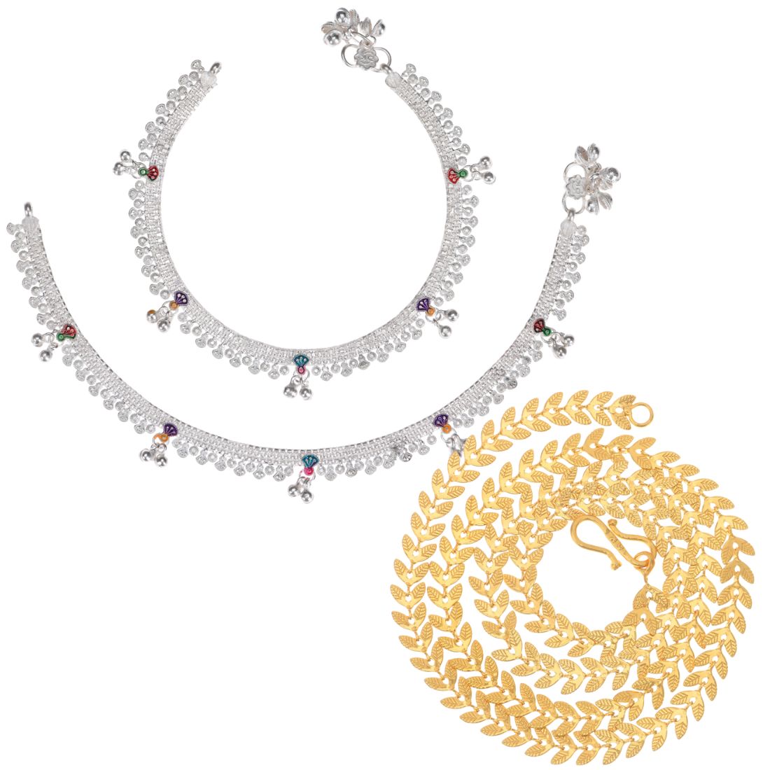 Silver Plated Anklets & 22 inch Gold Plated Chain