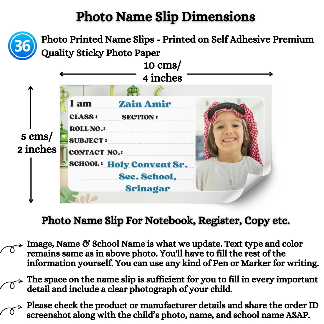 Kids Photo Name Slips Pack of 36