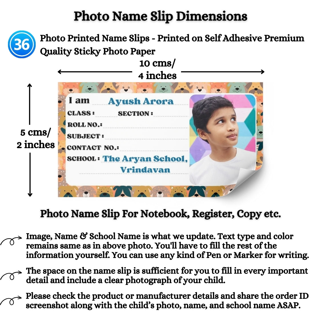 Kids Photo Name Slips Pack of 36