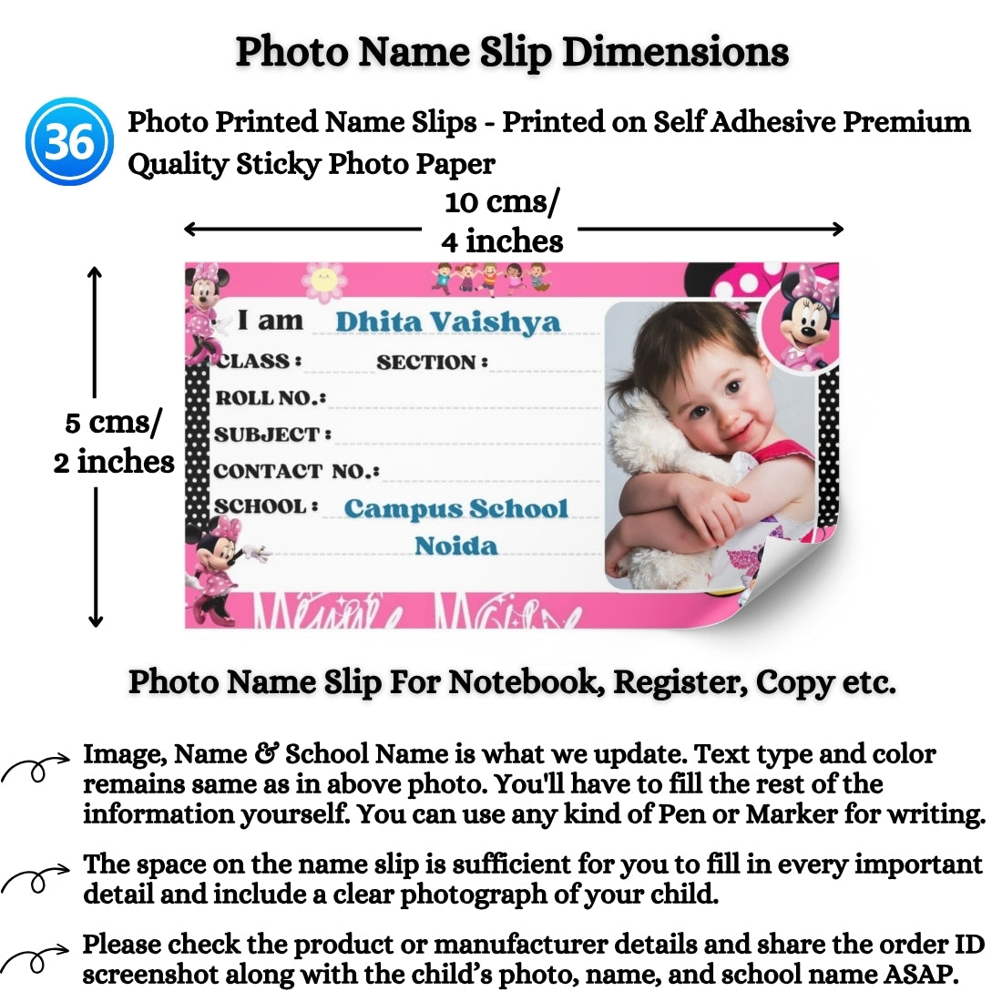 Kids Photo Name Slips Pack of 36