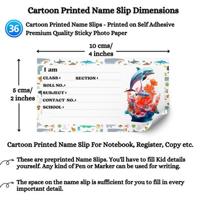 Kids Name Slips Cartoon Printed - Pack of 36 - Self Fill in