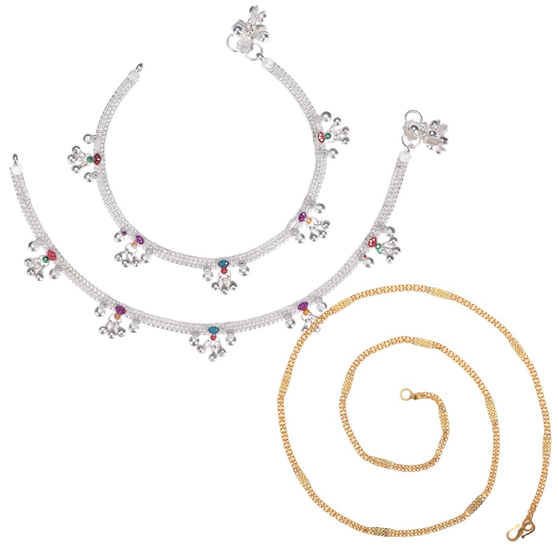 Silver Plated Anklets & 22 inch Gold Plated Chain
