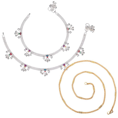 Silver Plated Anklets & 22 inch Gold Plated Chain