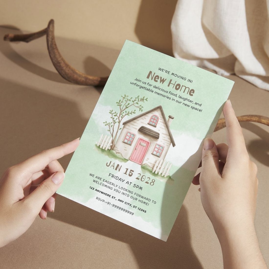 Customized Housewarming Invitation Cards, Pack of 12 Personalized 5.8x8.3 Inch with Premium Red Envelopes