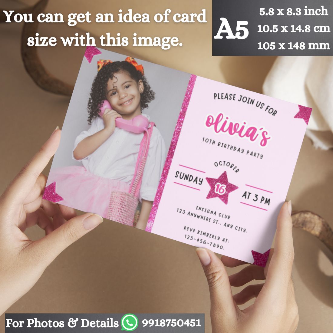 Custom Birthday Invitation Card for Kids with Envelopes | Pack of 12 | One side Printed