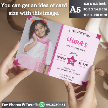 Custom Birthday Invitation Card for Kids with Envelopes | Pack of 12 | One side Printed