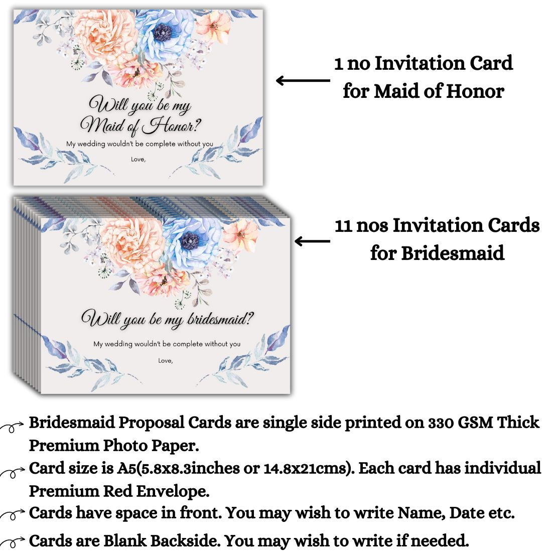 Bridesmaid Proposal Invitation Cards 5.8x8.3inch | Wedding Invite