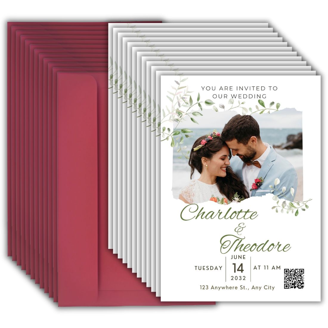 Custom Wedding Invitation Card with Couple Photo | Pack of 12 | One side Printed | Envelopes Included