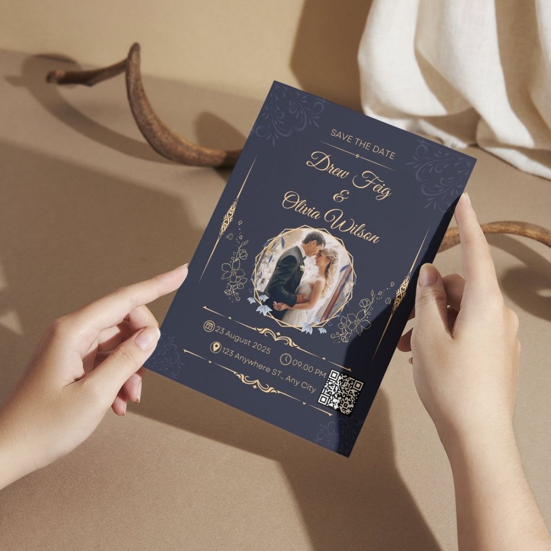 Custom Wedding Invitation Card with Couple Photo | Pack of 12 | One side Printed | Envelopes Included