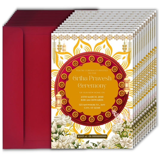 Customized Housewarming Invitation Cards, Pack of 12 Personalized 5.8x8.3 Inch with Premium Red Envelopes