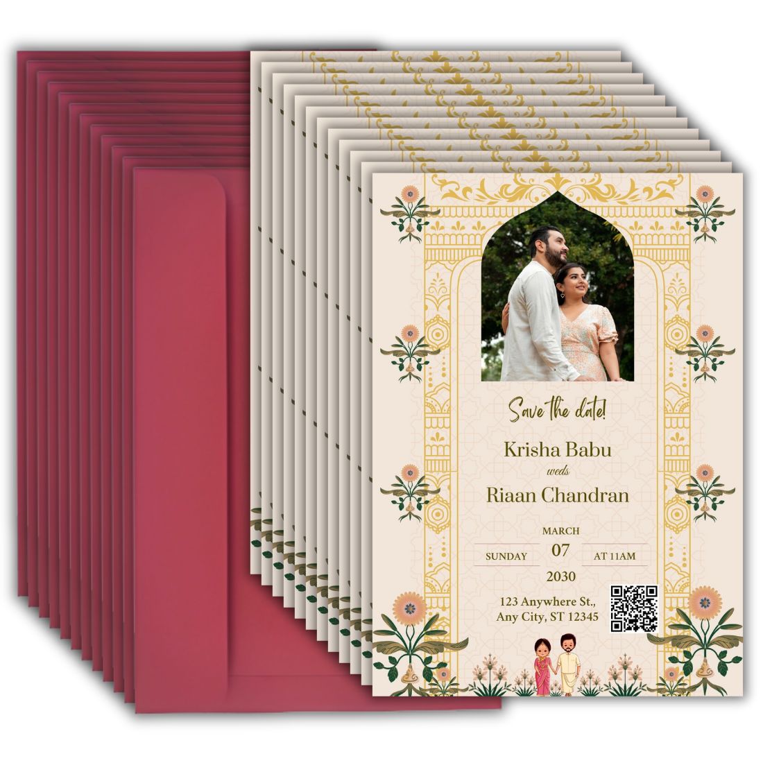 Custom Wedding Invitation Card with Couple Photo | Pack of 12 | One side Printed | Envelopes Included