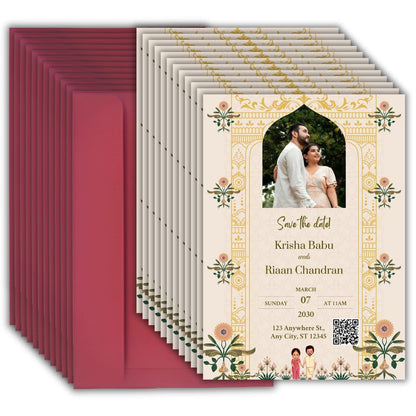 Custom Wedding Invitation Card with Couple Photo | Pack of 12 | One side Printed | Envelopes Included