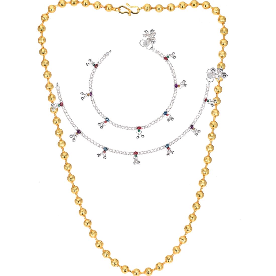 Silver Plated Anklets & 22 inch Gold Plated Chain