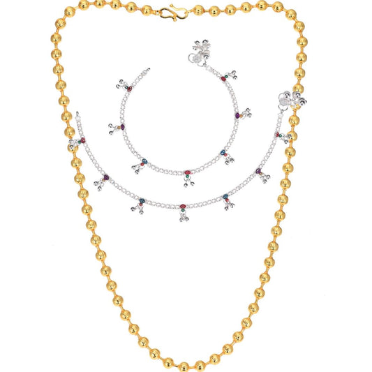 Silver Plated Anklets & 22 inch Gold Plated Chain