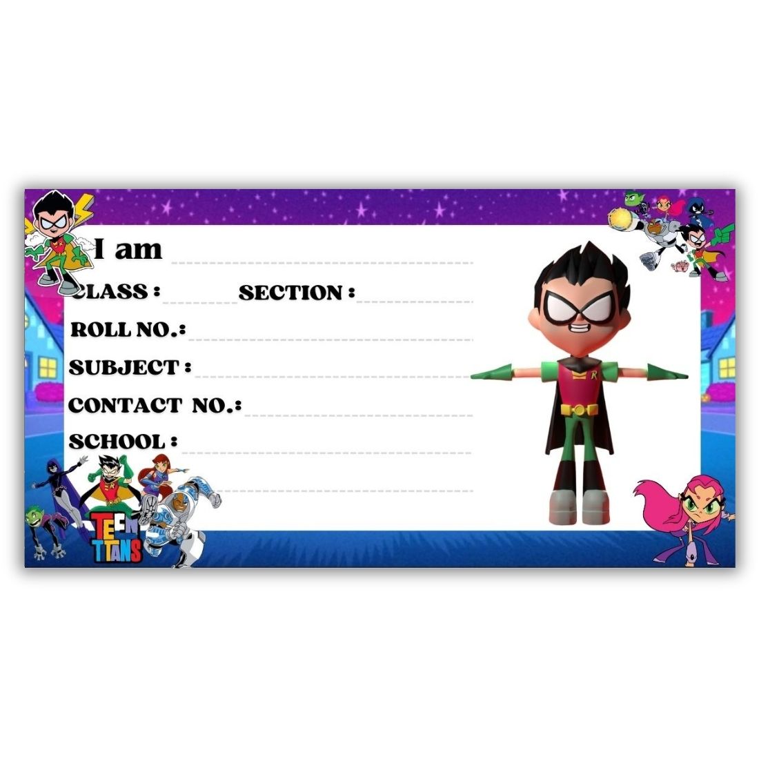 Kids Name Slips Cartoon Printed - Pack of 36 - Self Fill in