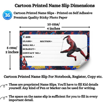 Kids Name Slips Cartoon Printed - Pack of 36 - Self Fill in