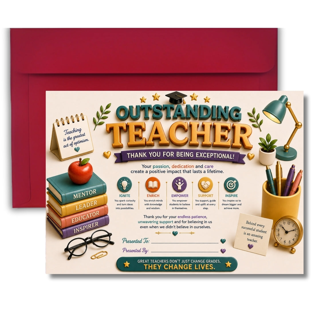 Best Teacher Certificate – A4 Teacher Appreciation Award Certificate for Teachers | Premium Printed Thank You Gift