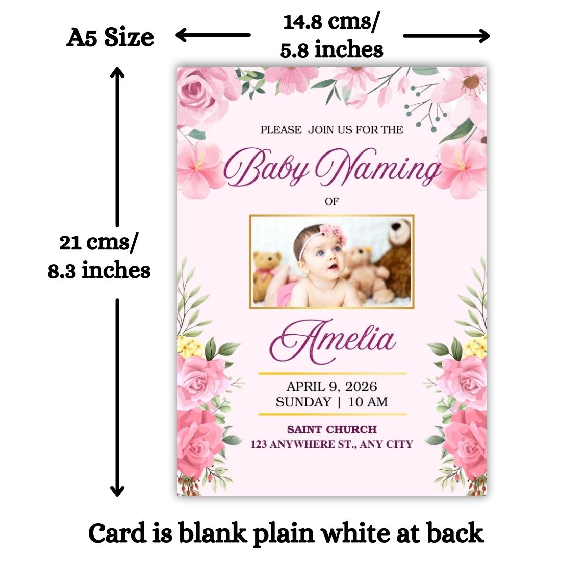 Customised Baby Naming Ceremony Photo Invitation Cards Pack of 12 with Envelopes