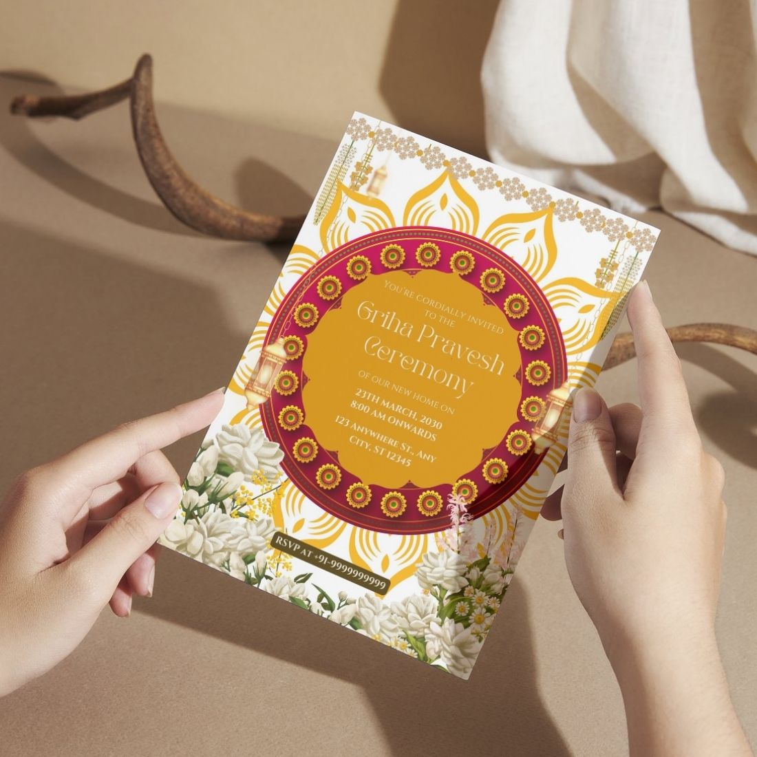 Customized Housewarming Invitation Cards, Pack of 12 Personalized 5.8x8.3 Inch with Premium Red Envelopes