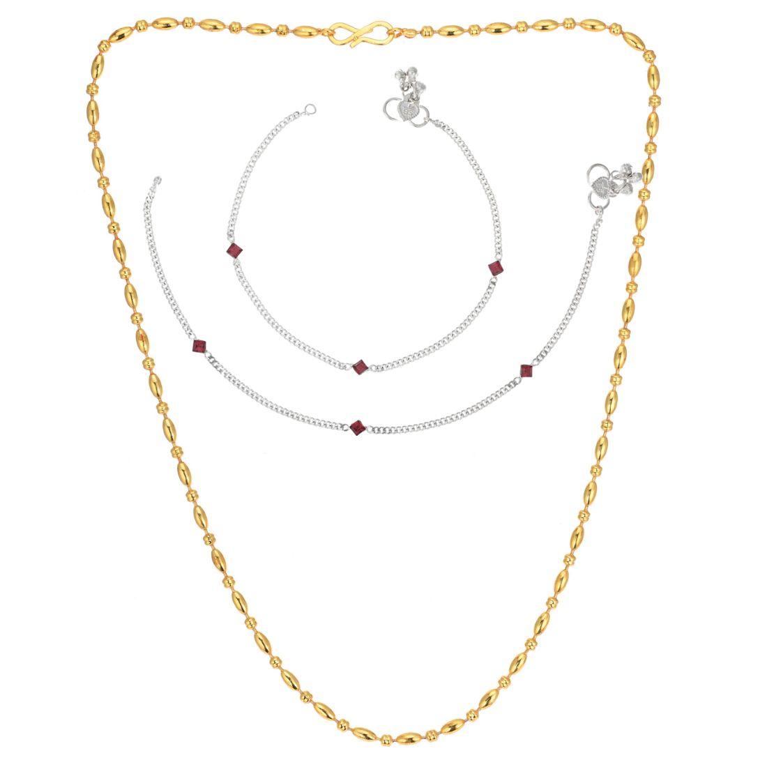 Silver Plated Anklets & 22 inch Gold Plated Chain