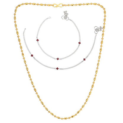 Silver Plated Anklets & 22 inch Gold Plated Chain