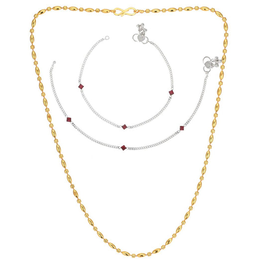 Silver Plated Anklets & 22 inch Gold Plated Chain