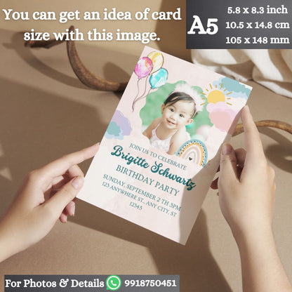 Custom Birthday Invitation Card for Kids with Envelopes | Pack of 12 | One side Printed